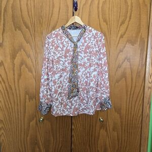 Allegra K Multicolor Floral Blouse with Patterned Tie Bow